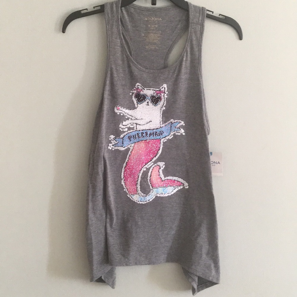 Arizona Girls' Gray Reversible Sequin Racerback Tank Top L (14)